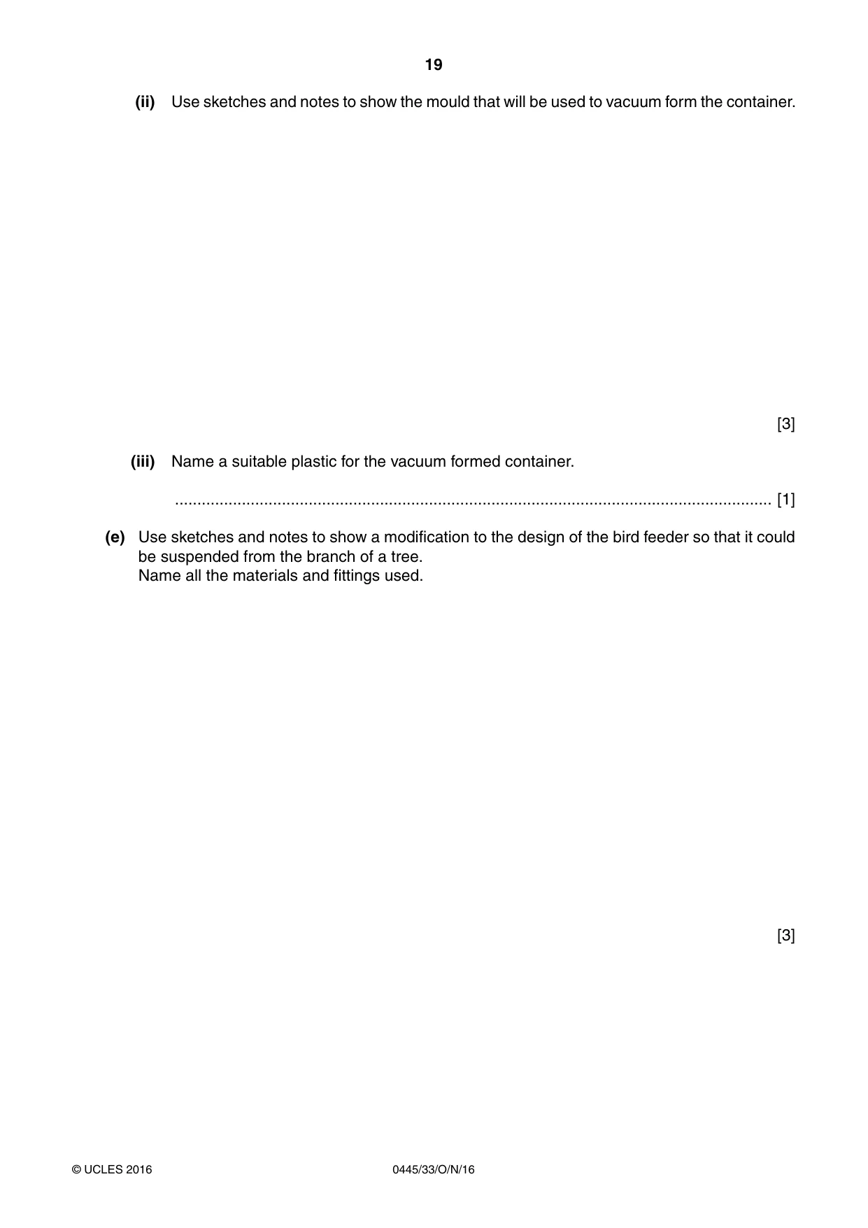 Cambridge IGCSE Design and Technology 0445 2016 Oct/Nov Paper 3 · Variant 3 question paper, page 19 of 20