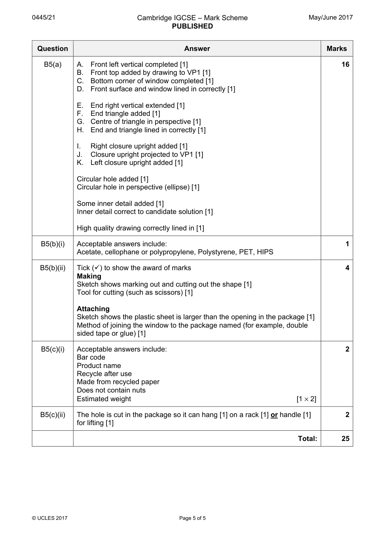 Mark scheme, page 5 of 5