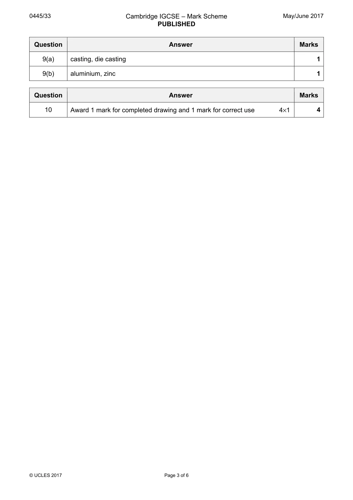 Mark scheme, page 3 of 6