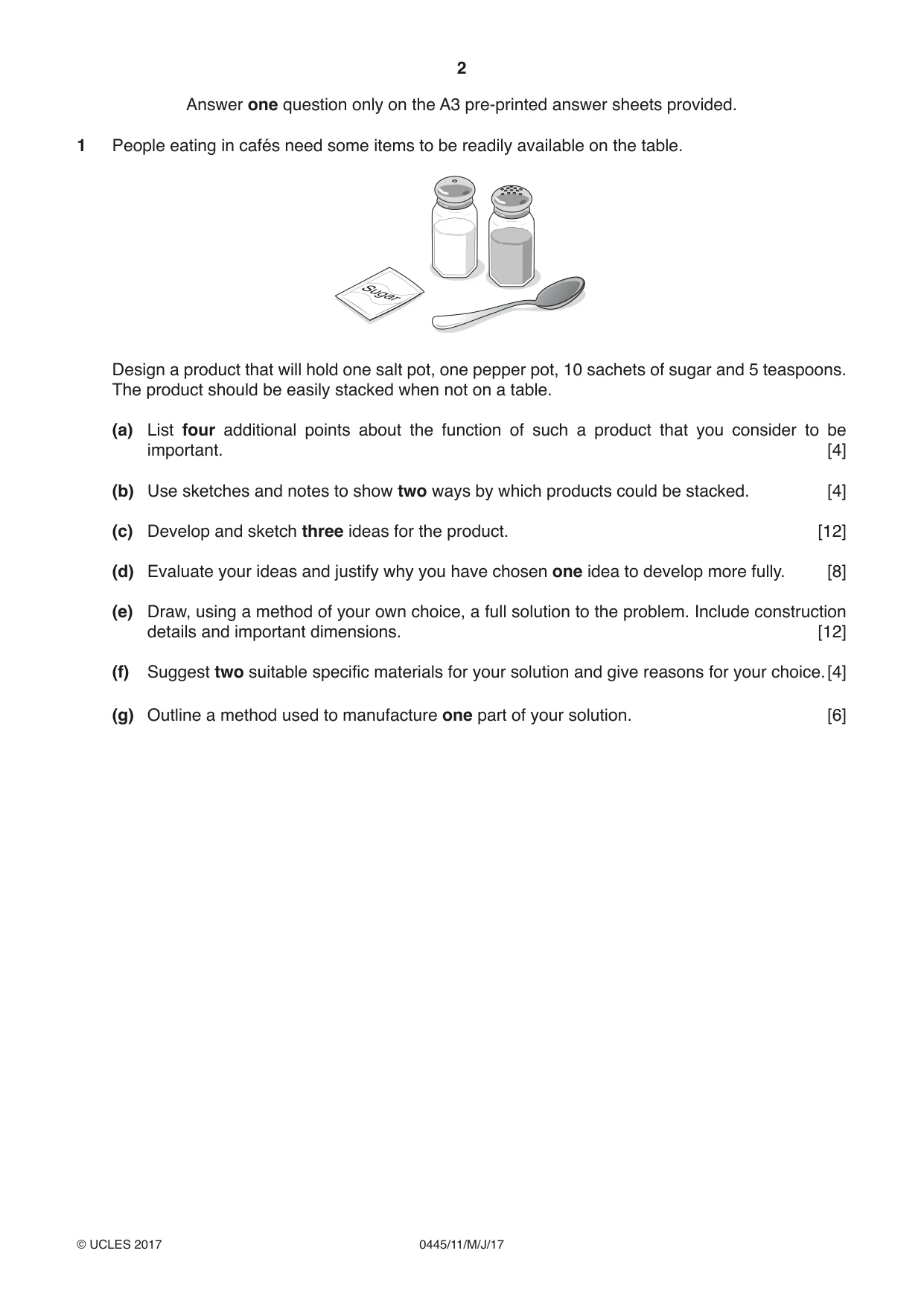 Cambridge IGCSE Design and Technology 0445 2017 May/June Paper 1 · Variant 1 question paper, page 2 of 4