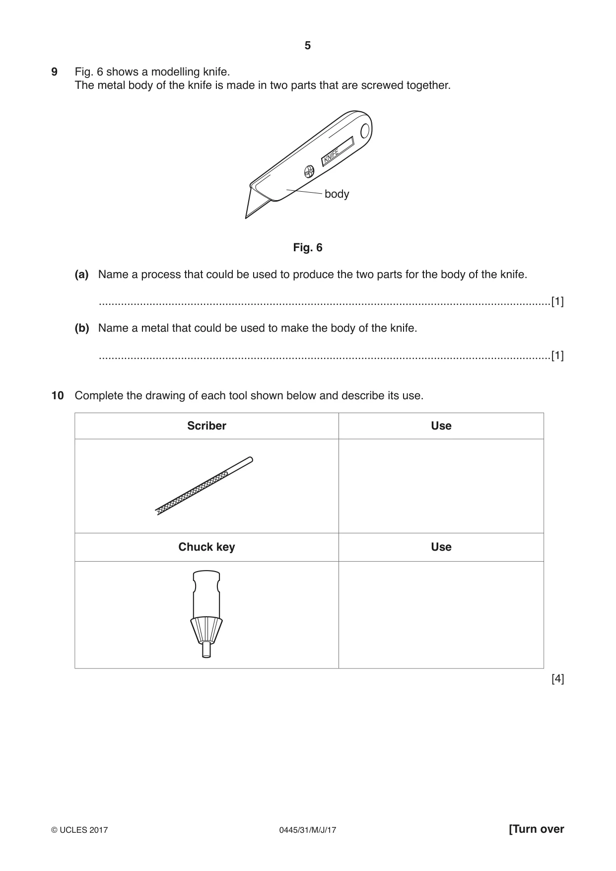 Cambridge IGCSE Design and Technology 0445 2017 May/June Paper 3 · Variant 1 question paper, page 5 of 20