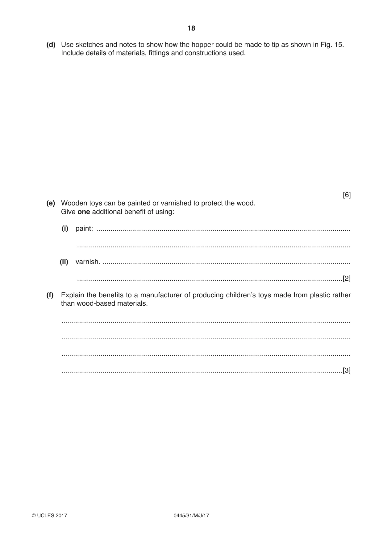 Cambridge IGCSE Design and Technology 0445 2017 May/June Paper 3 · Variant 1 question paper, page 18 of 20