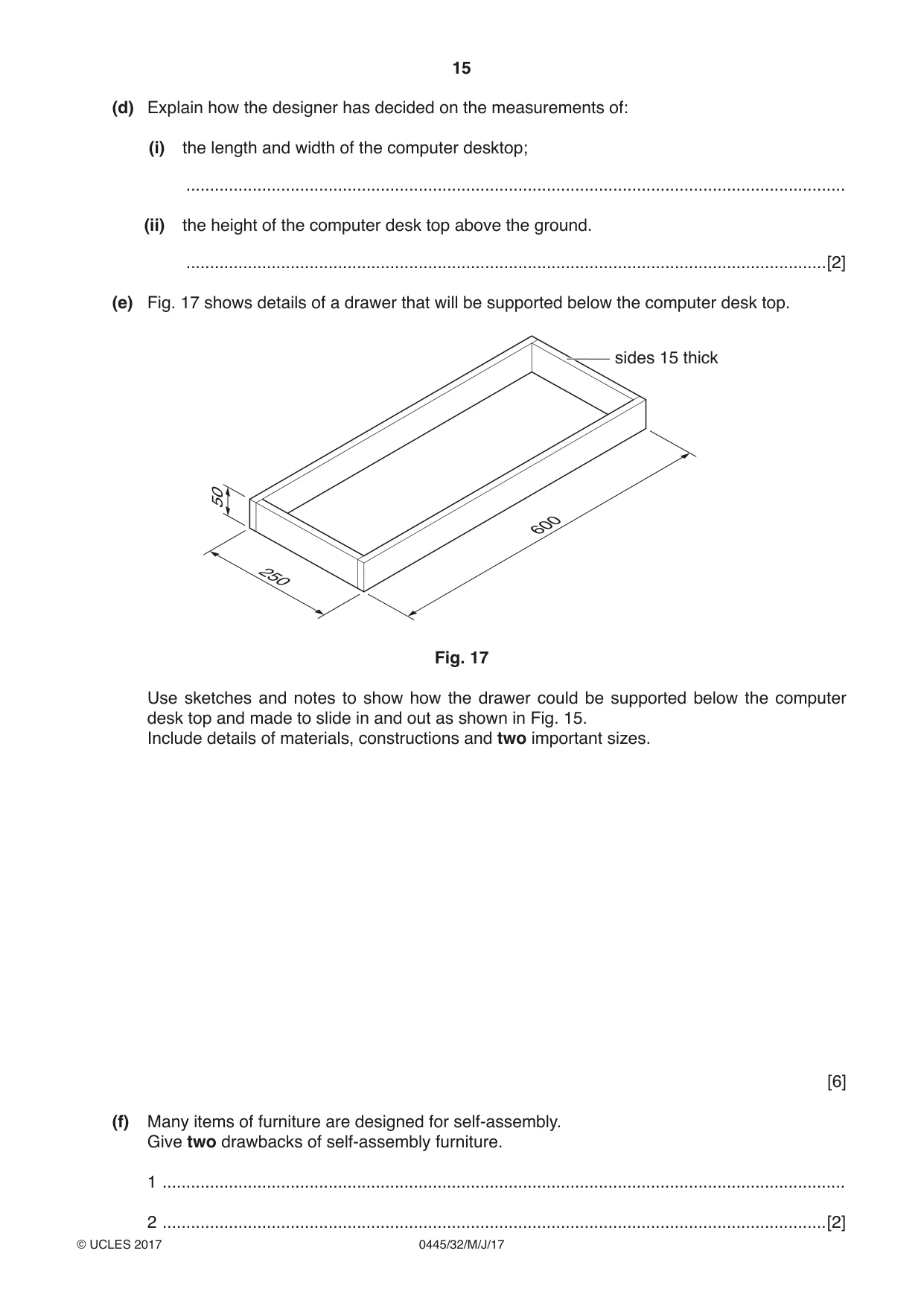 Cambridge IGCSE Design and Technology 0445 2017 May/June Paper 3 · Variant 2 question paper, page 15 of 16