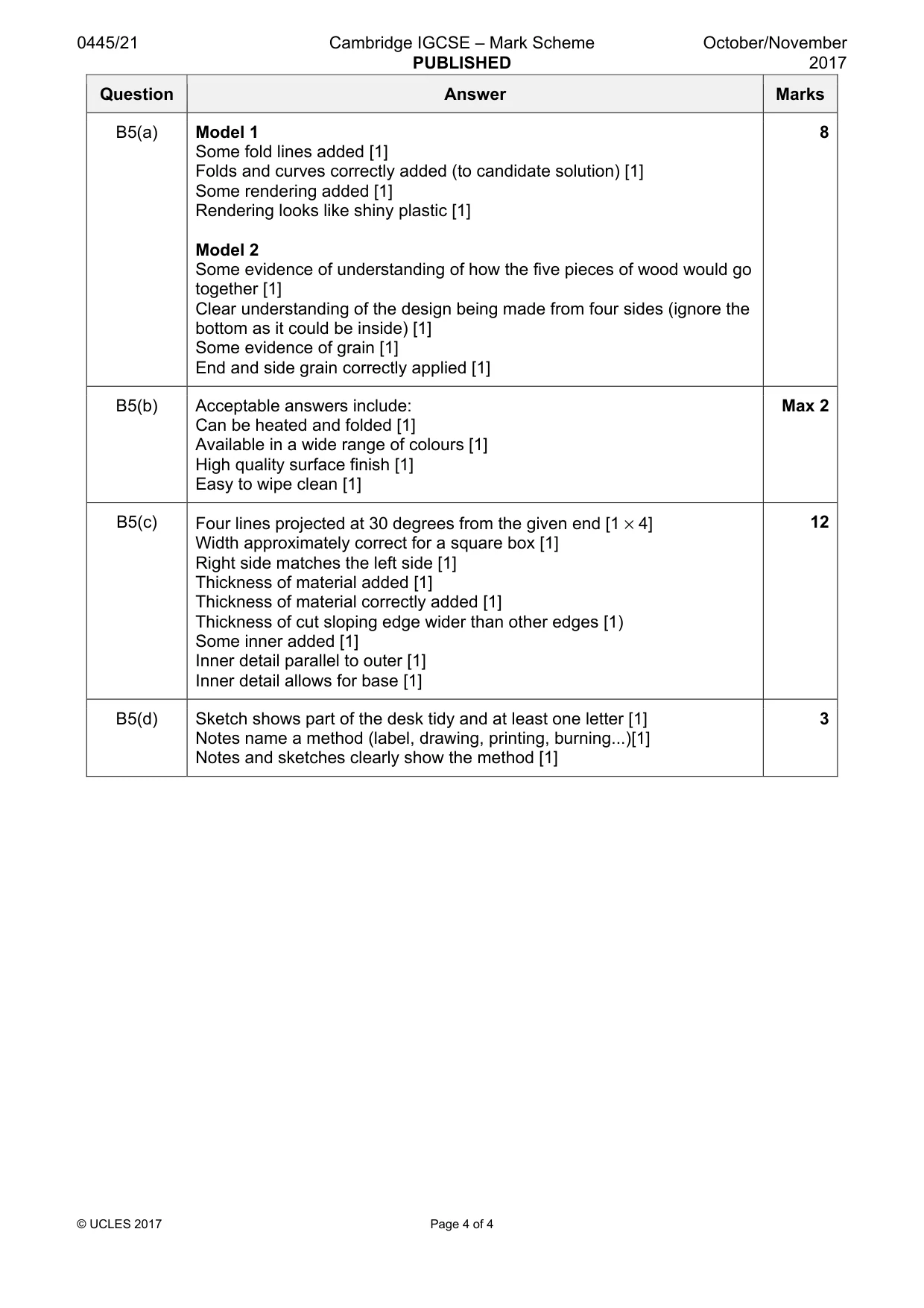 Mark scheme, page 4 of 4