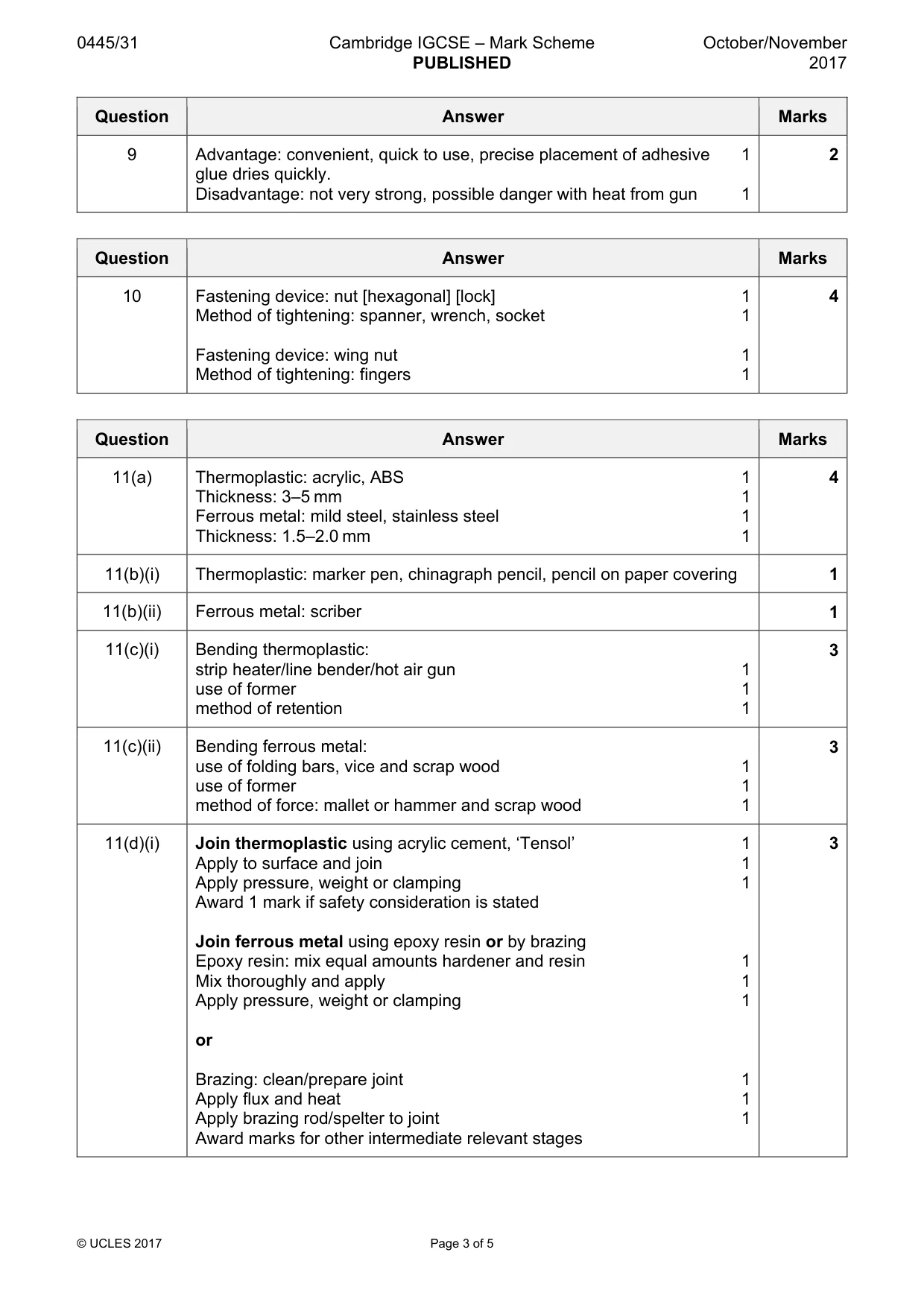 Mark scheme, page 3 of 5