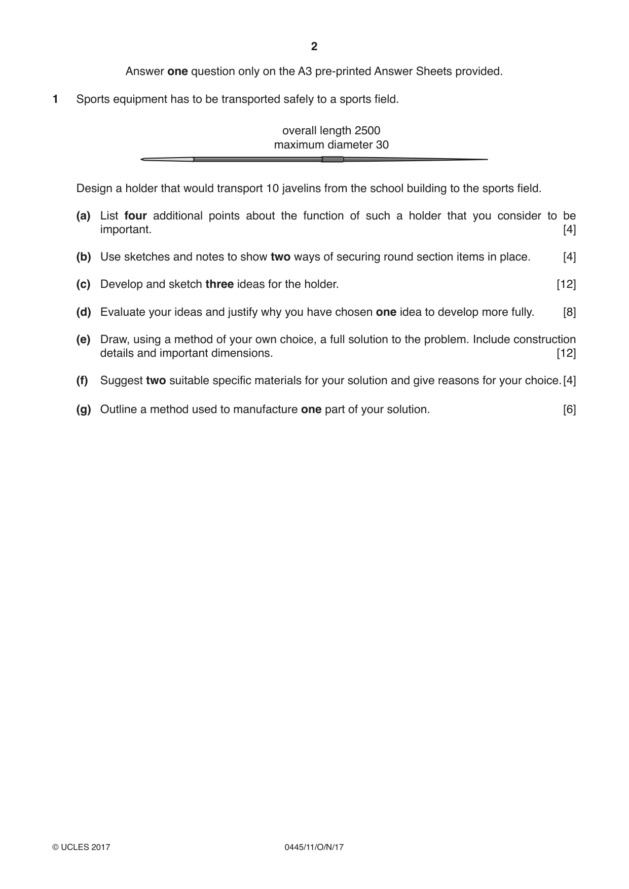 Cambridge IGCSE Design and Technology 0445 2017 Oct/Nov Paper 1 · Variant 1 question paper, page 2 of 4