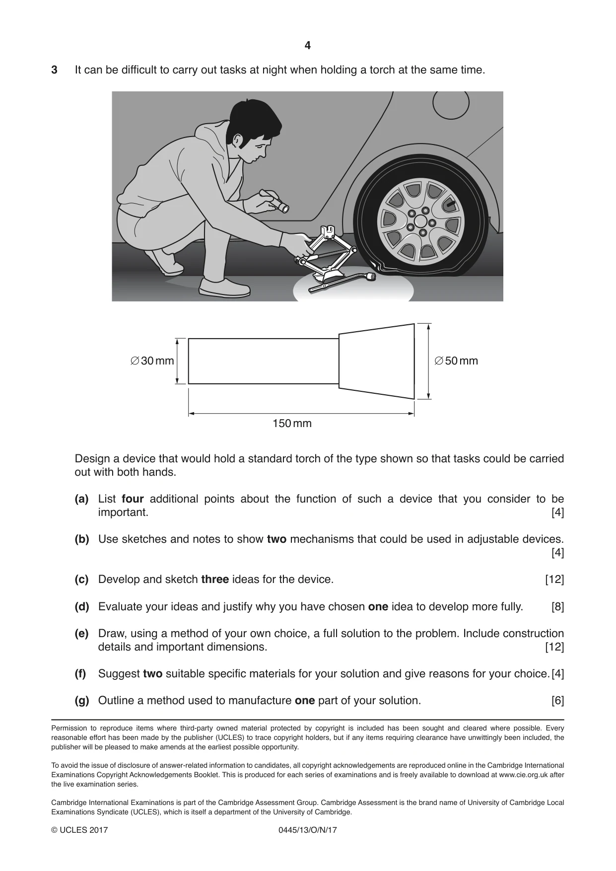 Cambridge IGCSE Design and Technology 0445 2017 Oct/Nov Paper 1 · Variant 3 question paper, page 4 of 4