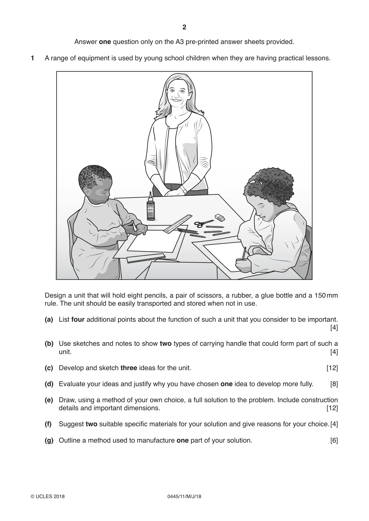 Cambridge IGCSE Design and Technology 0445 2018 May/June Paper 1 · Variant 1 question paper, page 2 of 4
