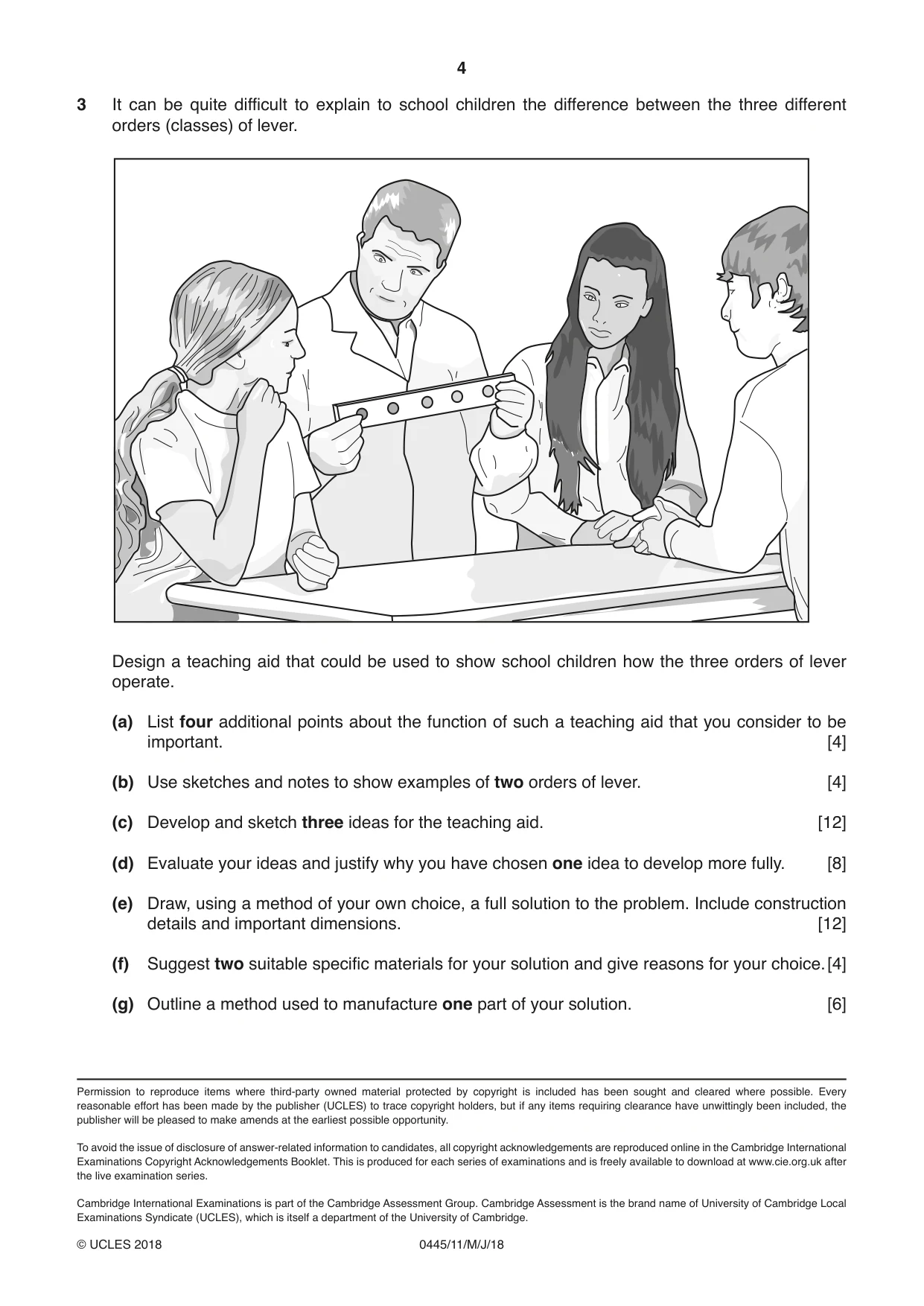 Cambridge IGCSE Design and Technology 0445 2018 May/June Paper 1 · Variant 1 question paper, page 4 of 4