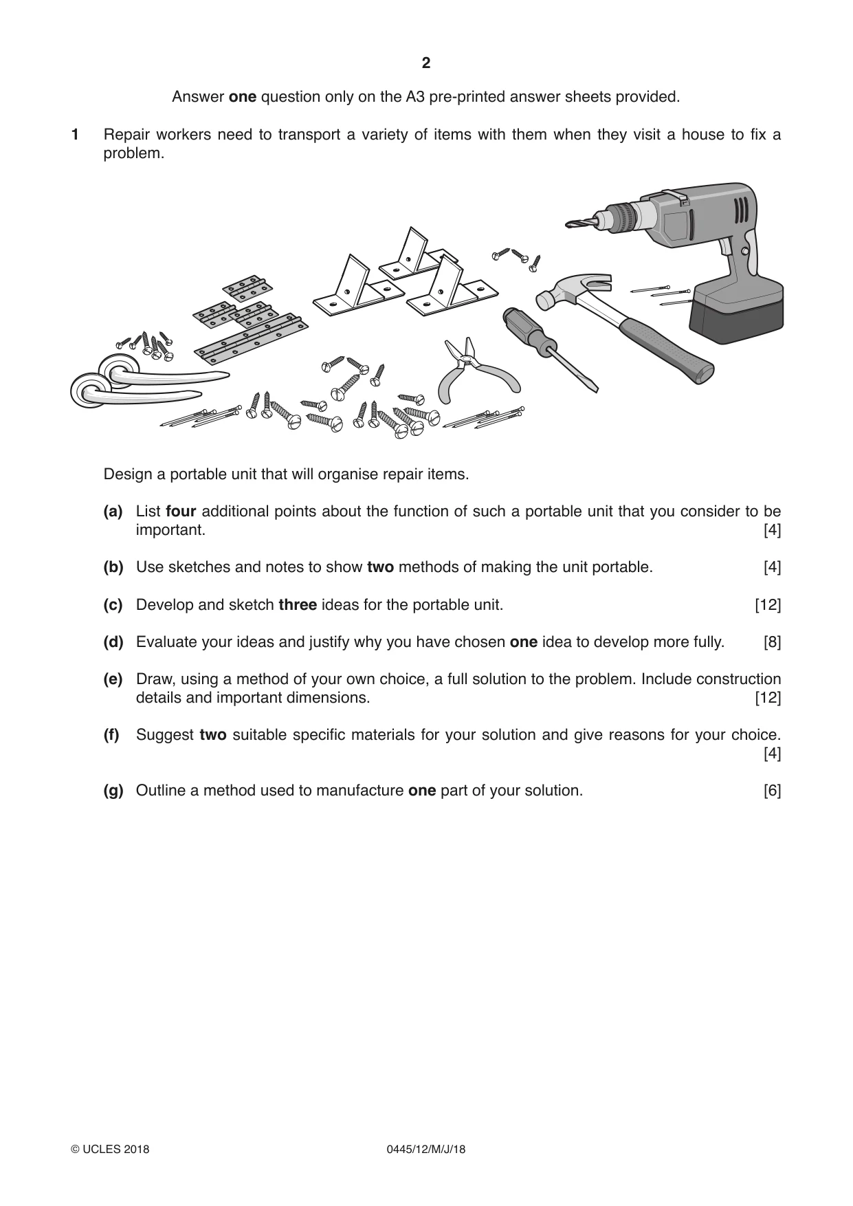 Cambridge IGCSE Design and Technology 0445 2018 May/June Paper 1 · Variant 2 question paper, page 2 of 4