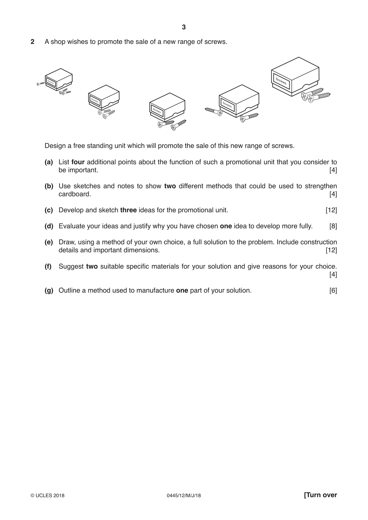 Cambridge IGCSE Design and Technology 0445 2018 May/June Paper 1 · Variant 2 question paper, page 3 of 4