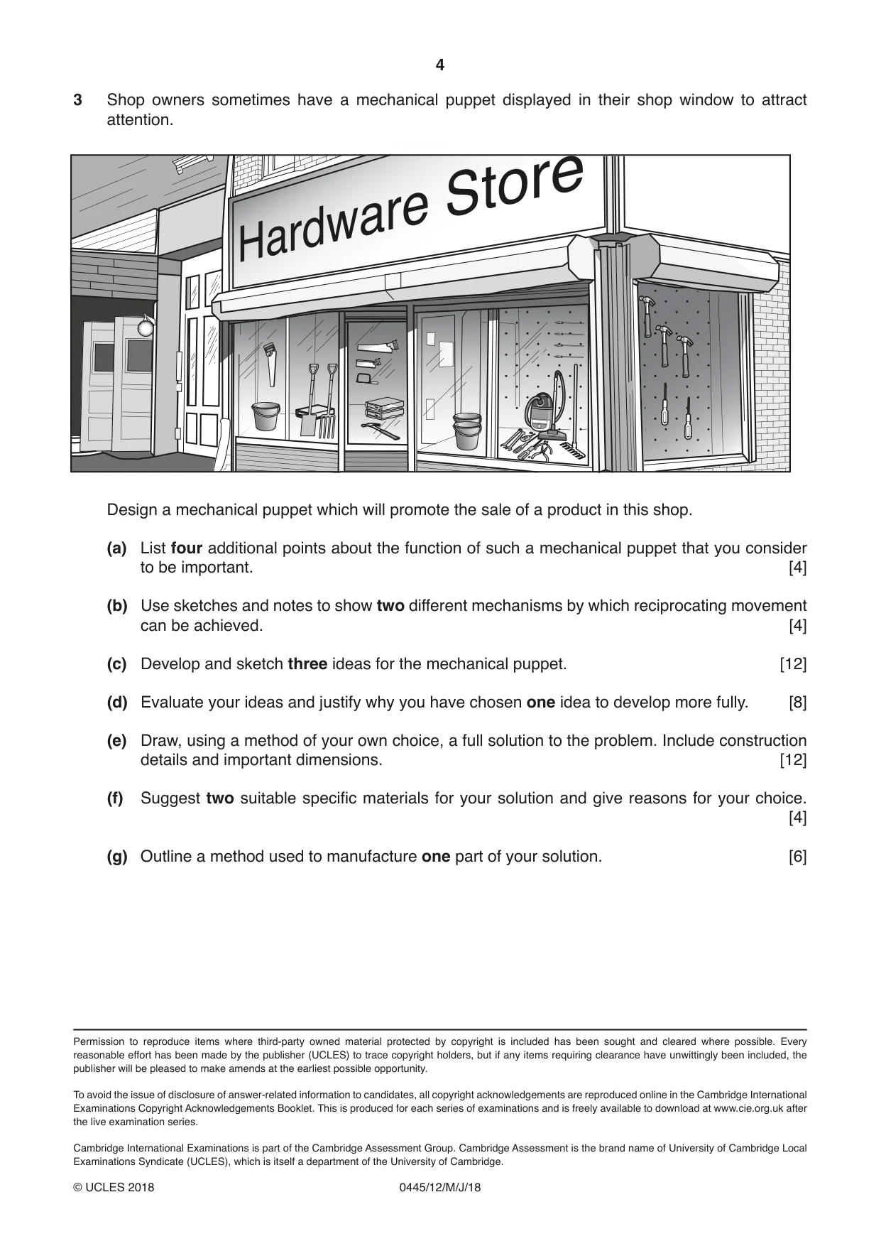Cambridge IGCSE Design and Technology 0445 2018 May/June Paper 1 · Variant 2 question paper, page 4 of 4
