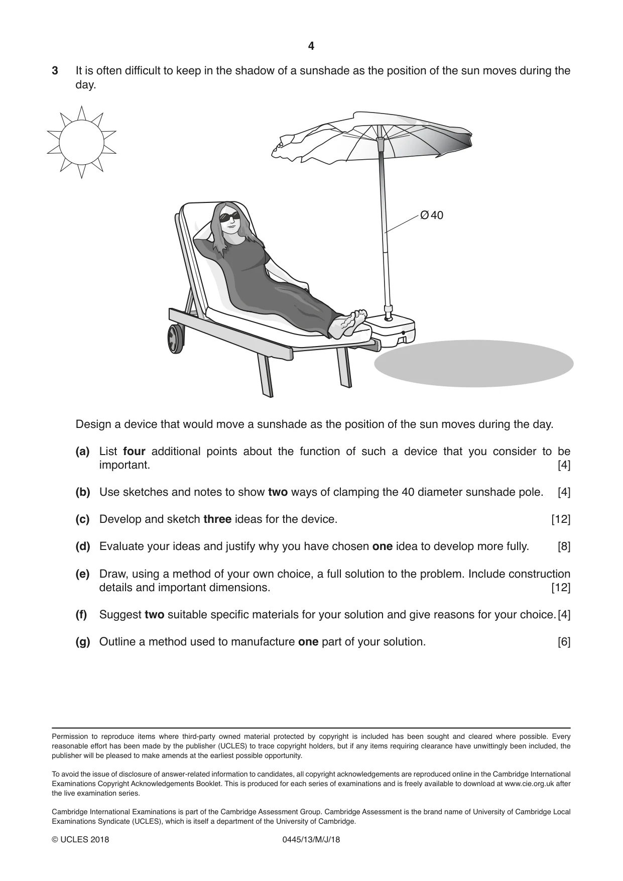Cambridge IGCSE Design and Technology 0445 2018 May/June Paper 1 · Variant 3 question paper, page 4 of 4