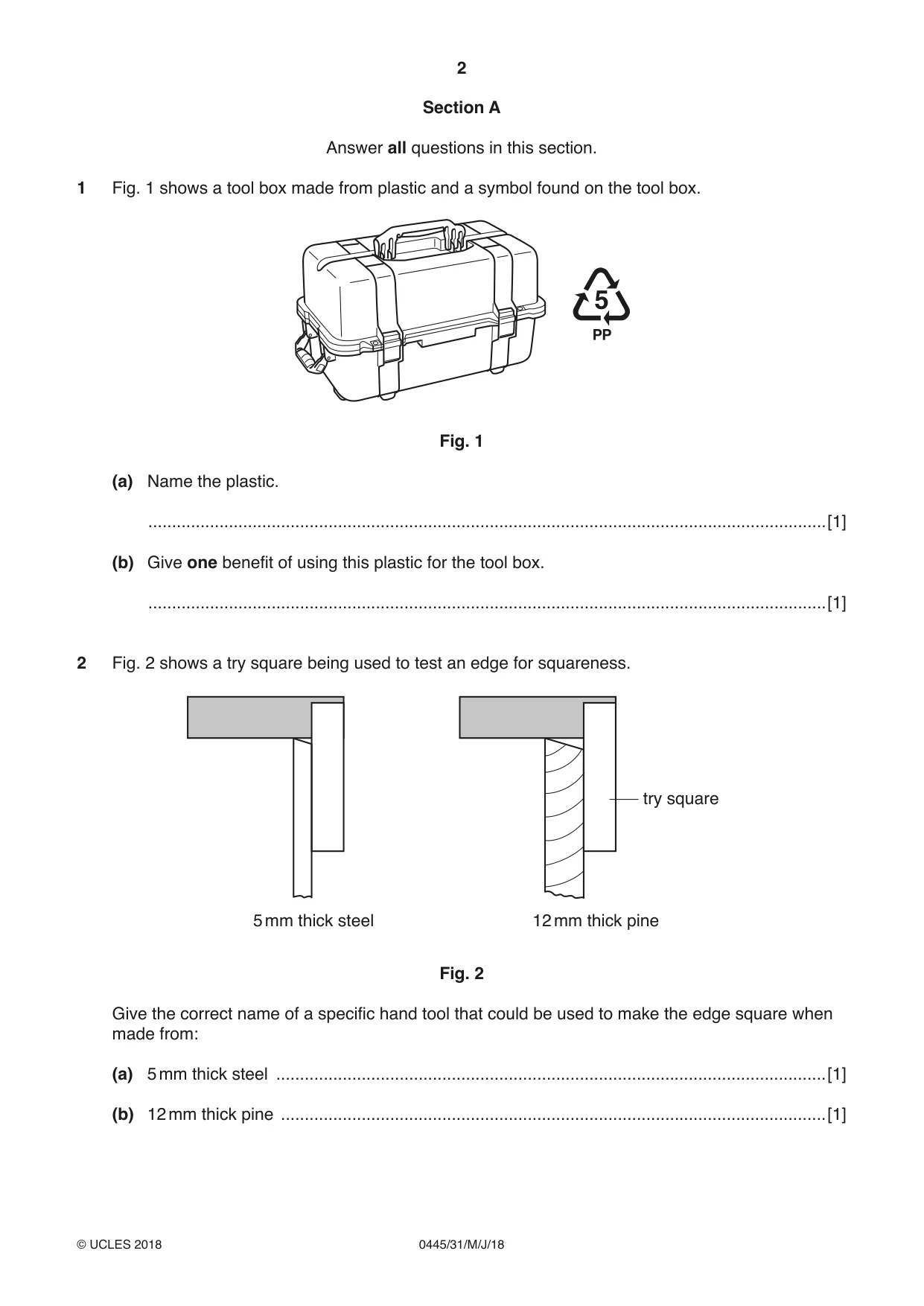 Cambridge IGCSE Design and Technology 0445 2018 May/June Paper 3 · Variant 1 question paper, page 2 of 20