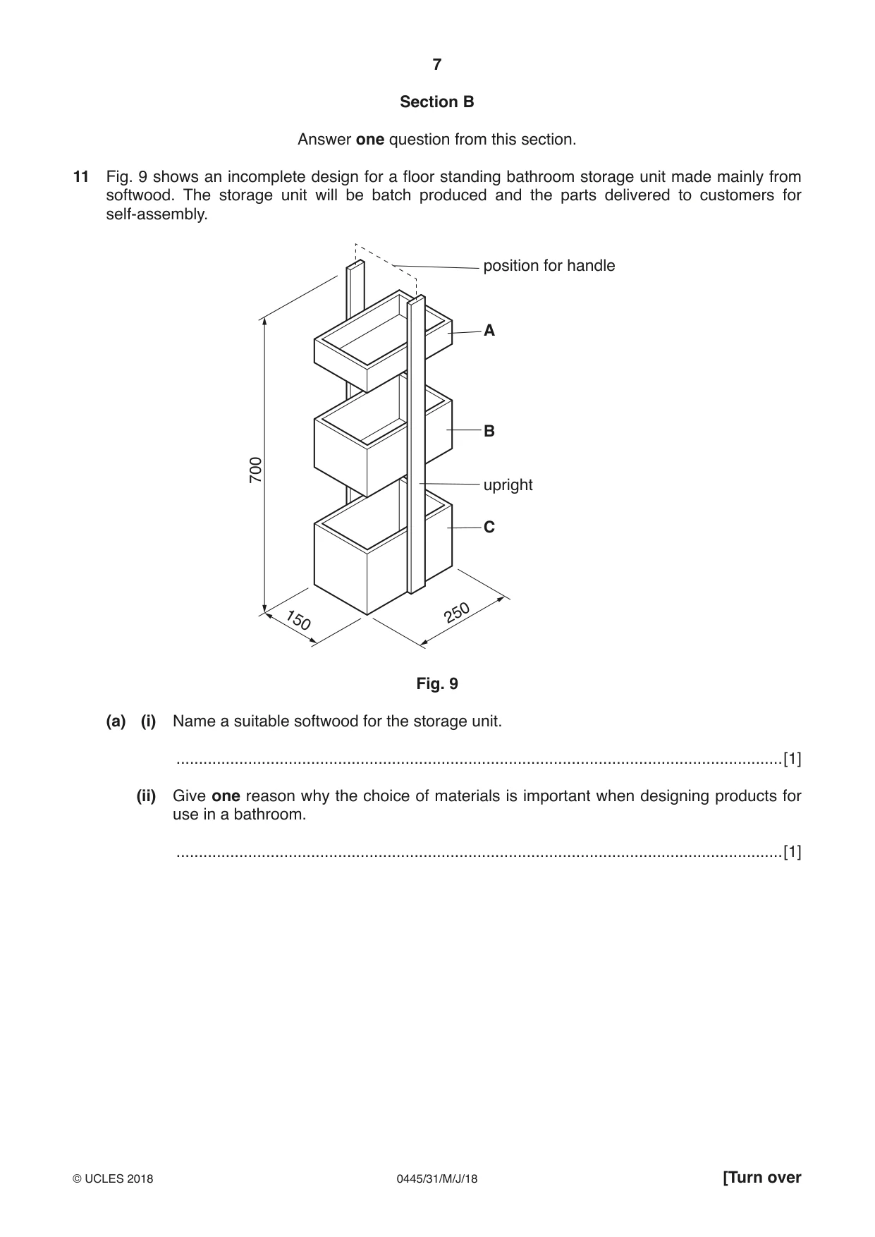 Cambridge IGCSE Design and Technology 0445 2018 May/June Paper 3 · Variant 1 question paper, page 7 of 20