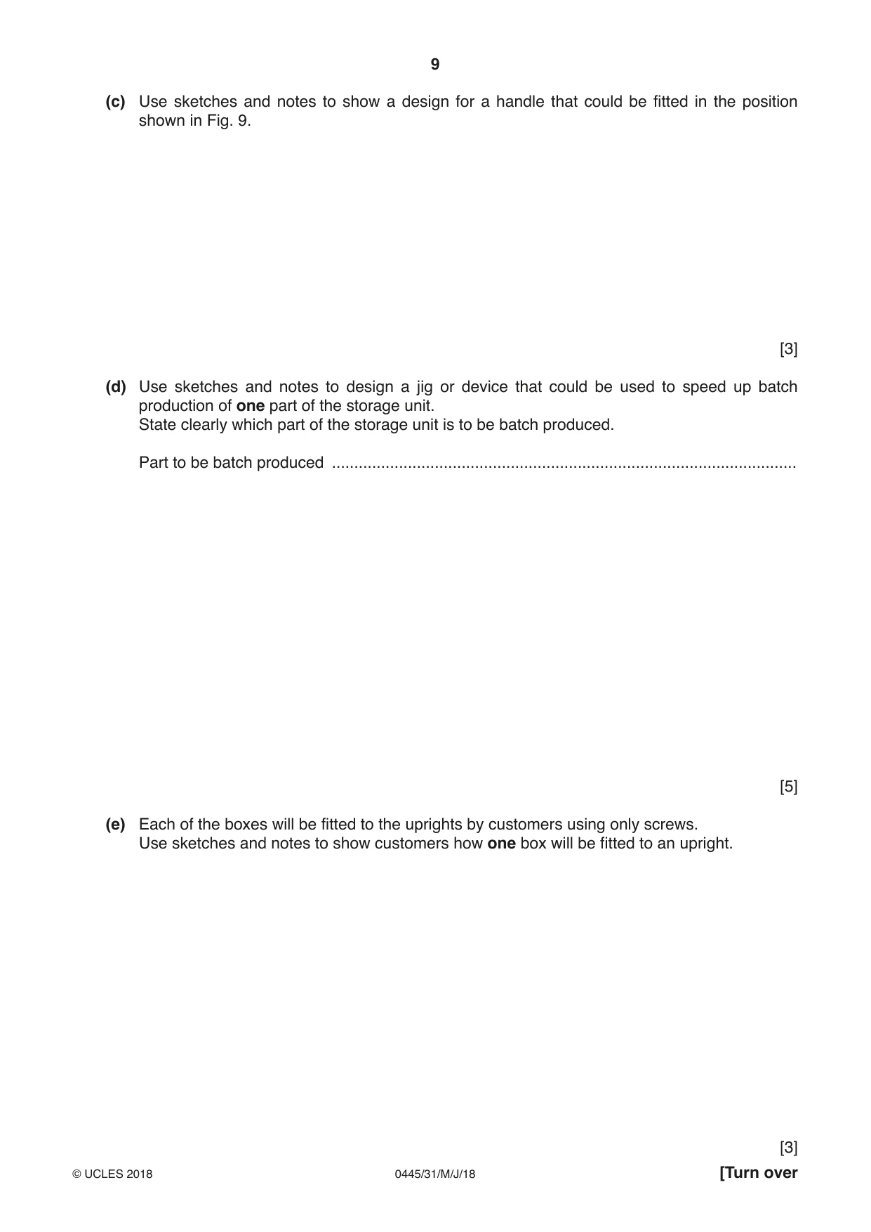 Cambridge IGCSE Design and Technology 0445 2018 May/June Paper 3 · Variant 1 question paper, page 9 of 20