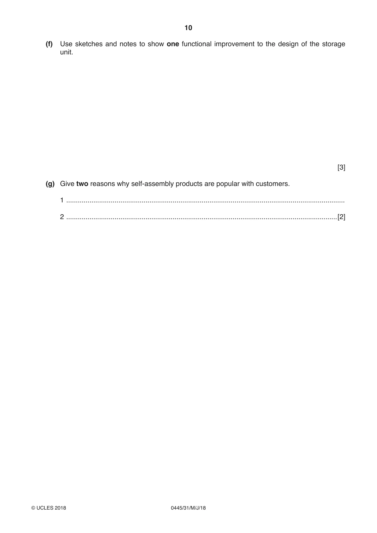 Cambridge IGCSE Design and Technology 0445 2018 May/June Paper 3 · Variant 1 question paper, page 10 of 20