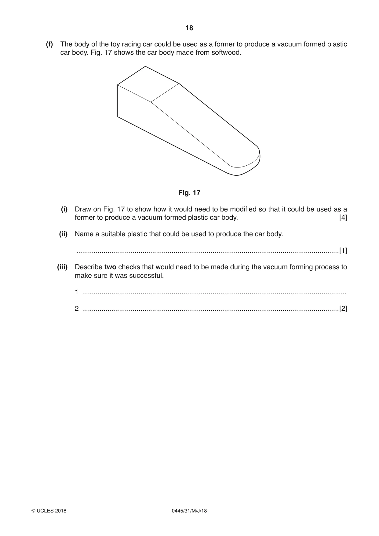 Cambridge IGCSE Design and Technology 0445 2018 May/June Paper 3 · Variant 1 question paper, page 18 of 20
