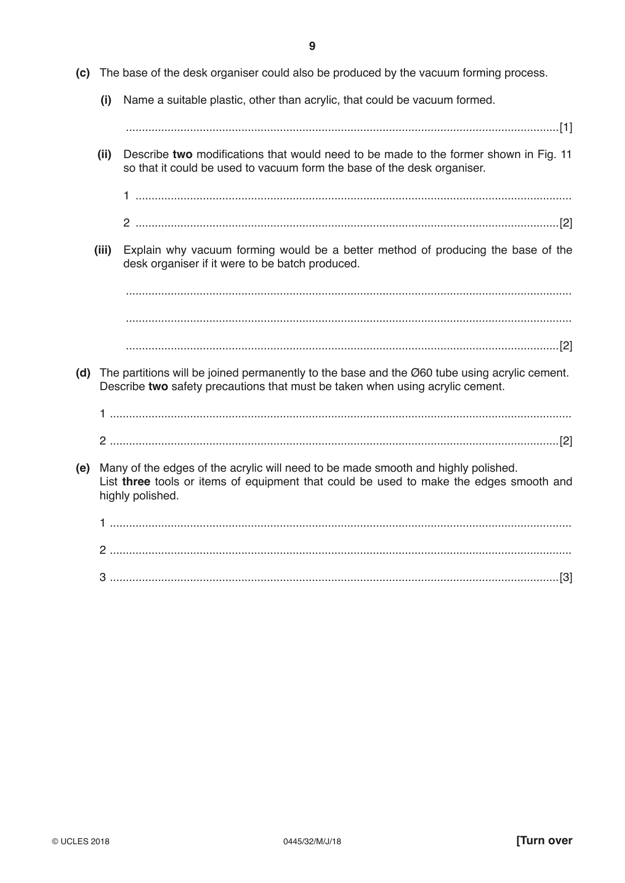 Cambridge IGCSE Design and Technology 0445 2018 May/June Paper 3 · Variant 2 question paper, page 9 of 20