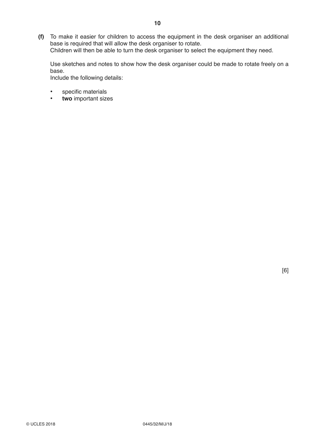 Cambridge IGCSE Design and Technology 0445 2018 May/June Paper 3 · Variant 2 question paper, page 10 of 20