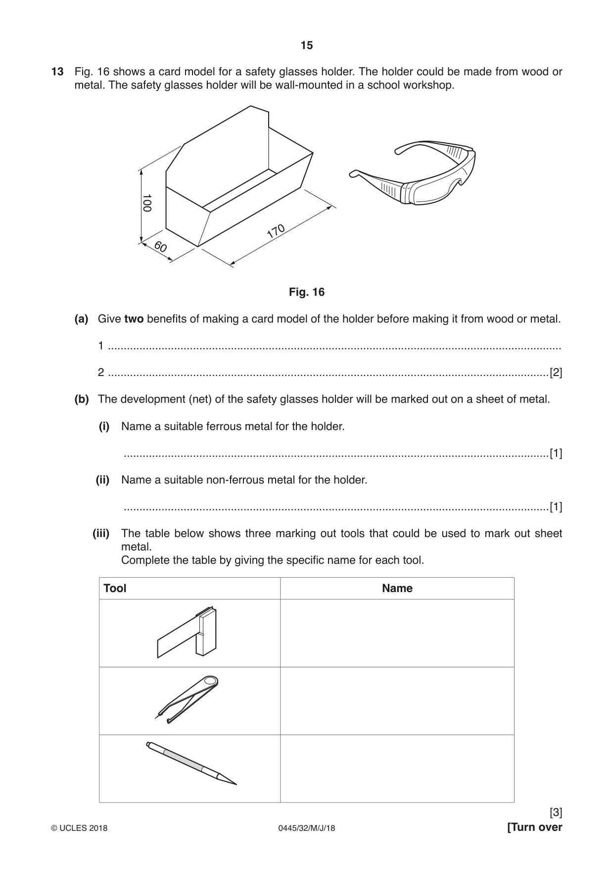 Cambridge IGCSE Design and Technology 0445 2018 May/June Paper 3 · Variant 2 question paper, page 15 of 20