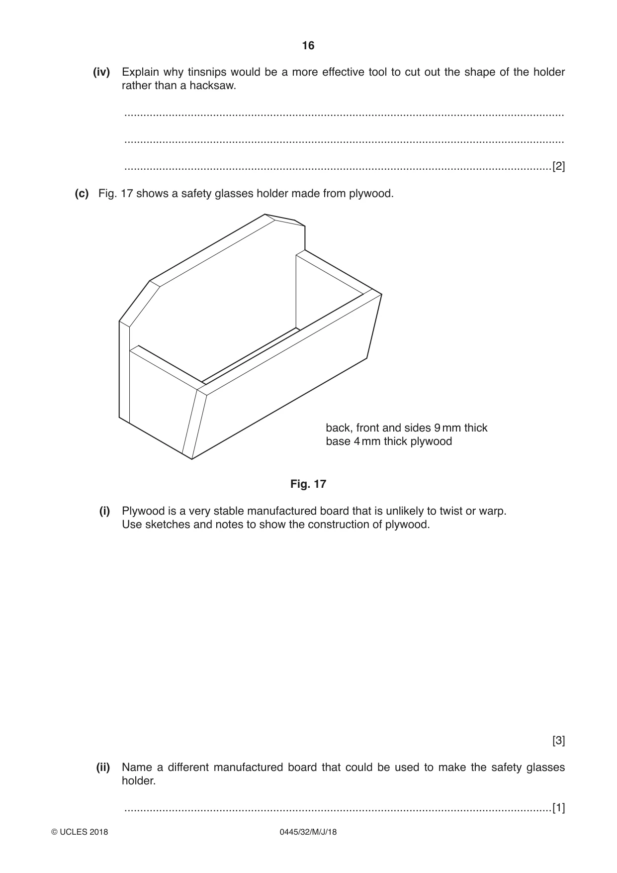 Cambridge IGCSE Design and Technology 0445 2018 May/June Paper 3 · Variant 2 question paper, page 16 of 20