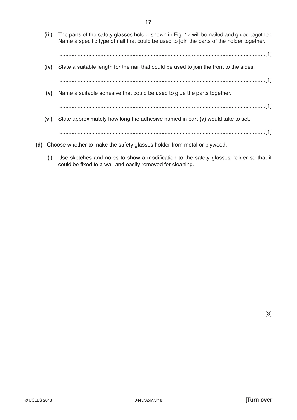 Cambridge IGCSE Design and Technology 0445 2018 May/June Paper 3 · Variant 2 question paper, page 17 of 20