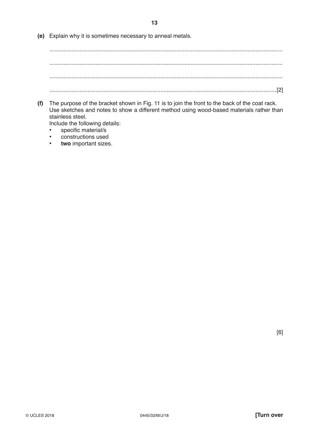 Cambridge IGCSE Design and Technology 0445 2018 May/June Paper 3 · Variant 3 question paper, page 13 of 20