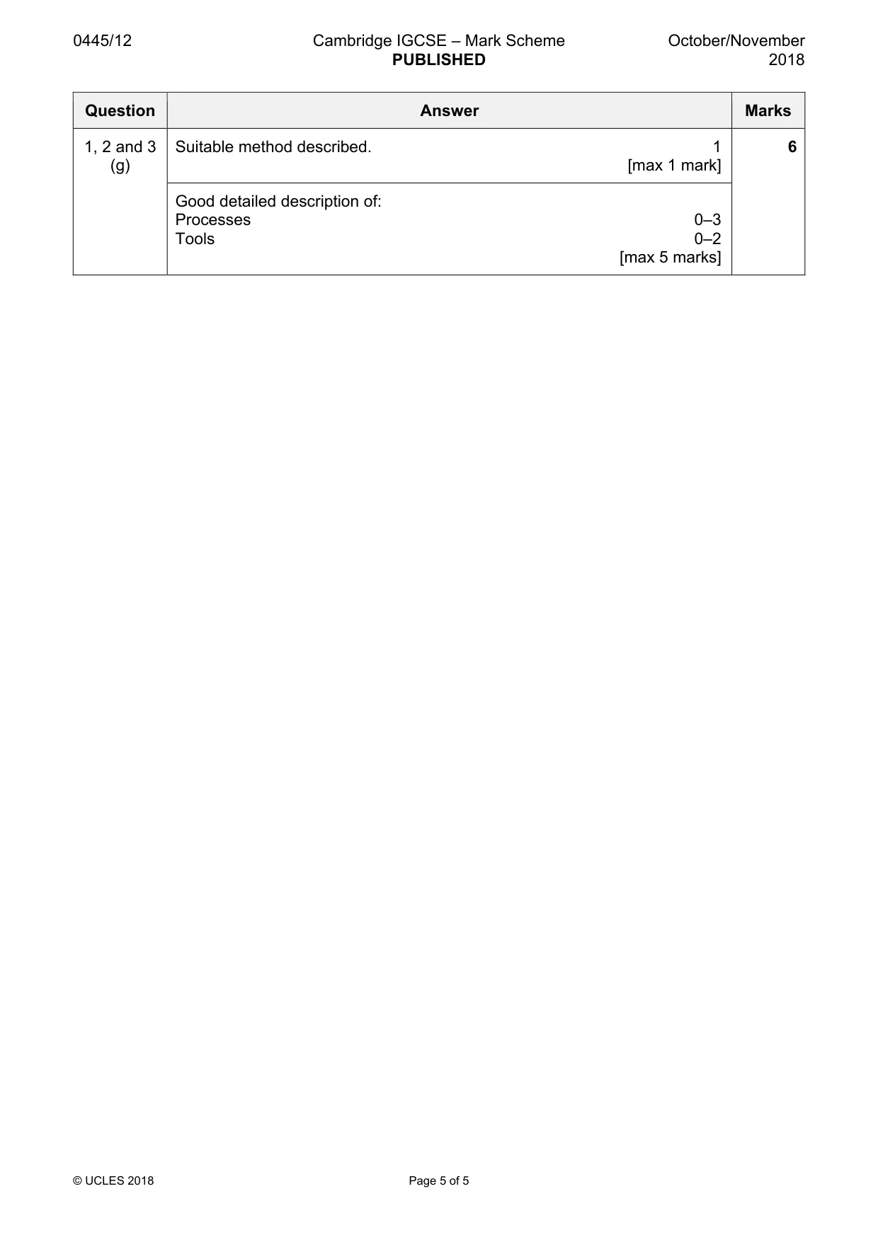 Mark scheme, page 5 of 5