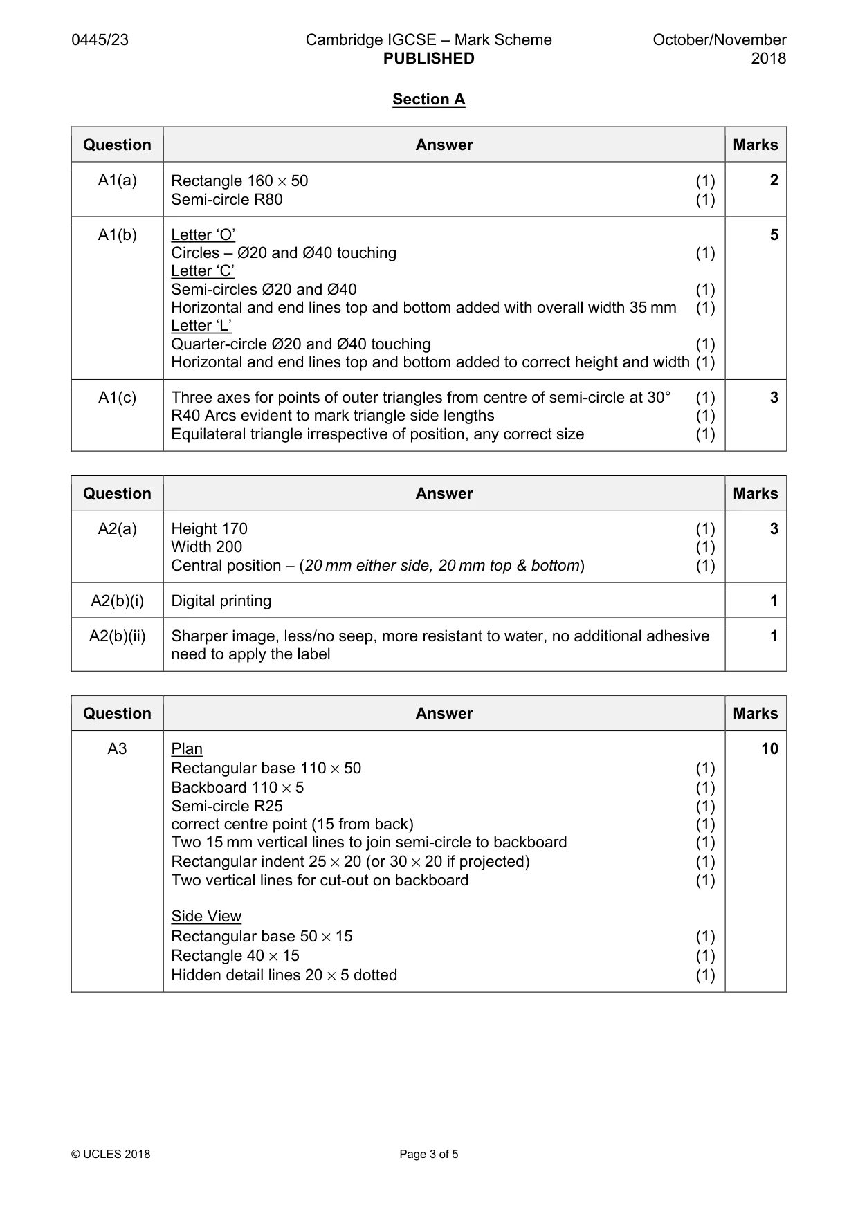 Mark scheme, page 3 of 5