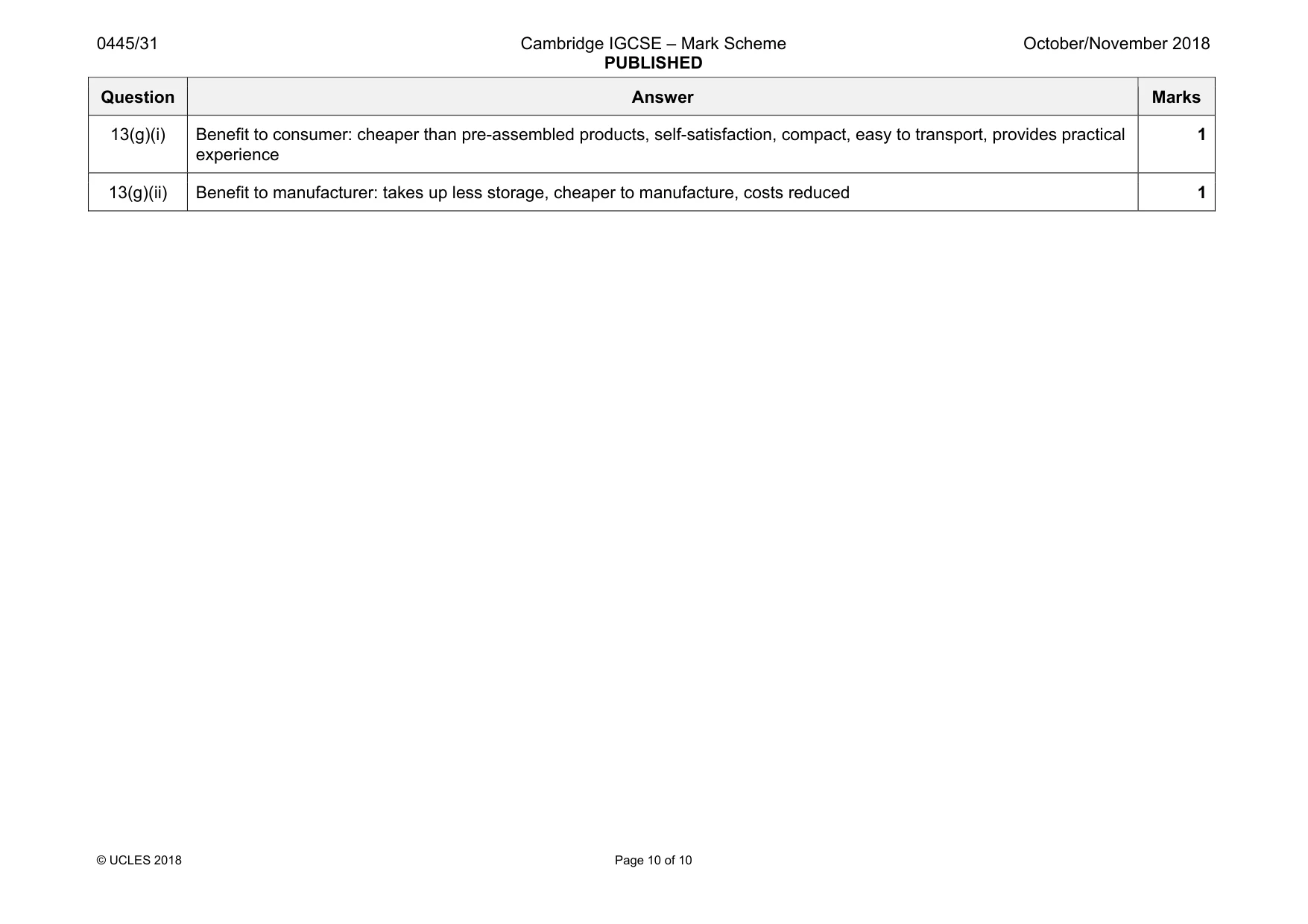Mark scheme, page 10 of 10