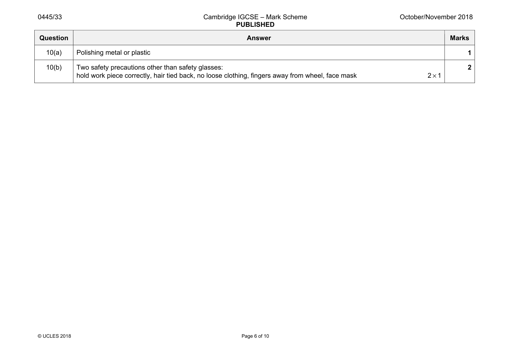Mark scheme, page 6 of 10