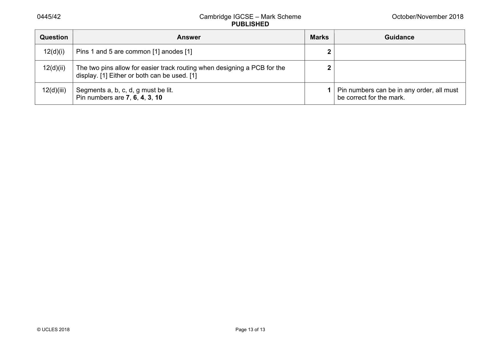 Mark scheme, page 13 of 13