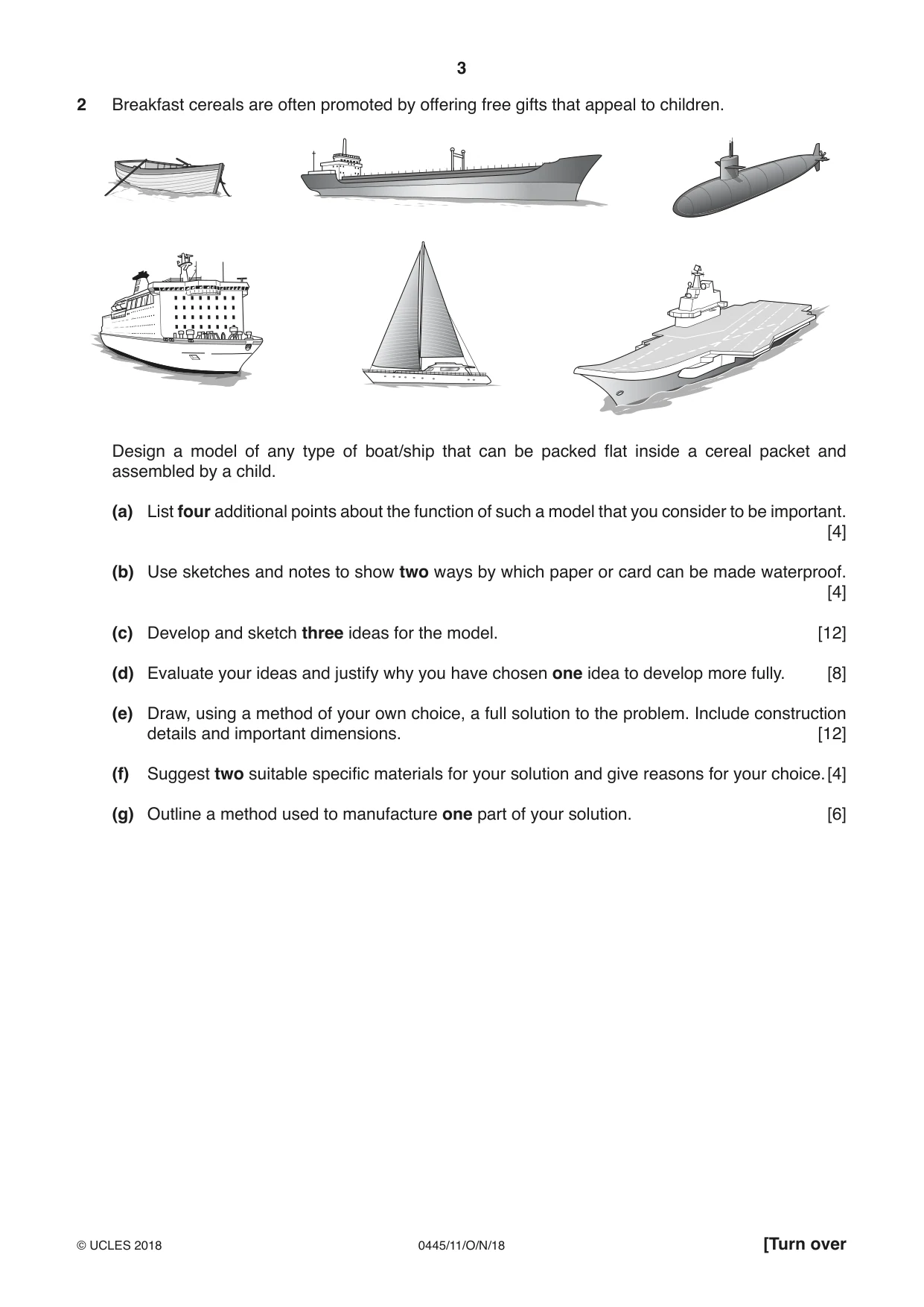 Cambridge IGCSE Design and Technology 0445 2018 Oct/Nov Paper 1 · Variant 1 question paper, page 3 of 4