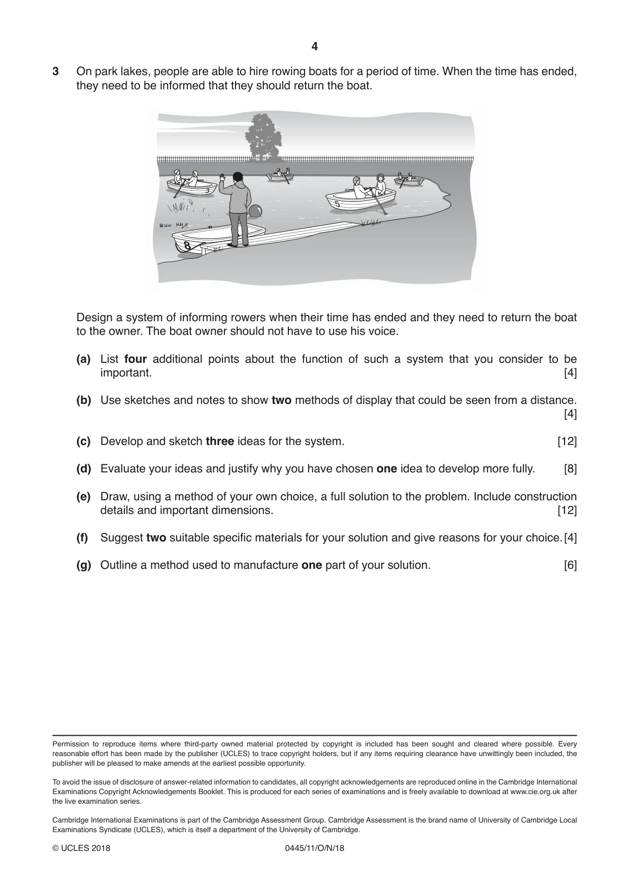 Cambridge IGCSE Design and Technology 0445 2018 Oct/Nov Paper 1 · Variant 1 question paper, page 4 of 4