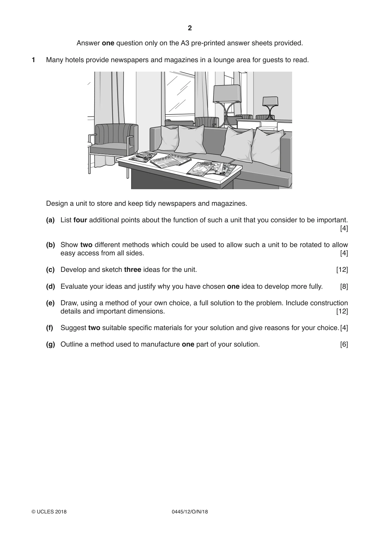 Cambridge IGCSE Design and Technology 0445 2018 Oct/Nov Paper 1 · Variant 2 question paper, page 2 of 4