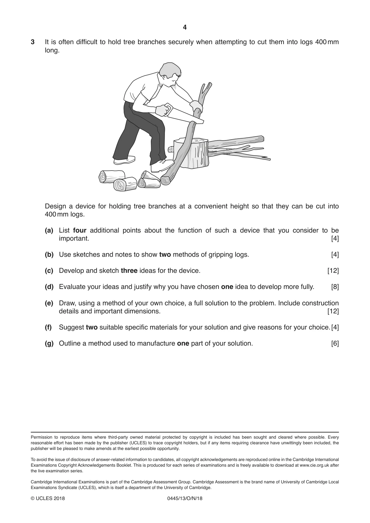 Cambridge IGCSE Design and Technology 0445 2018 Oct/Nov Paper 1 · Variant 3 question paper, page 4 of 4