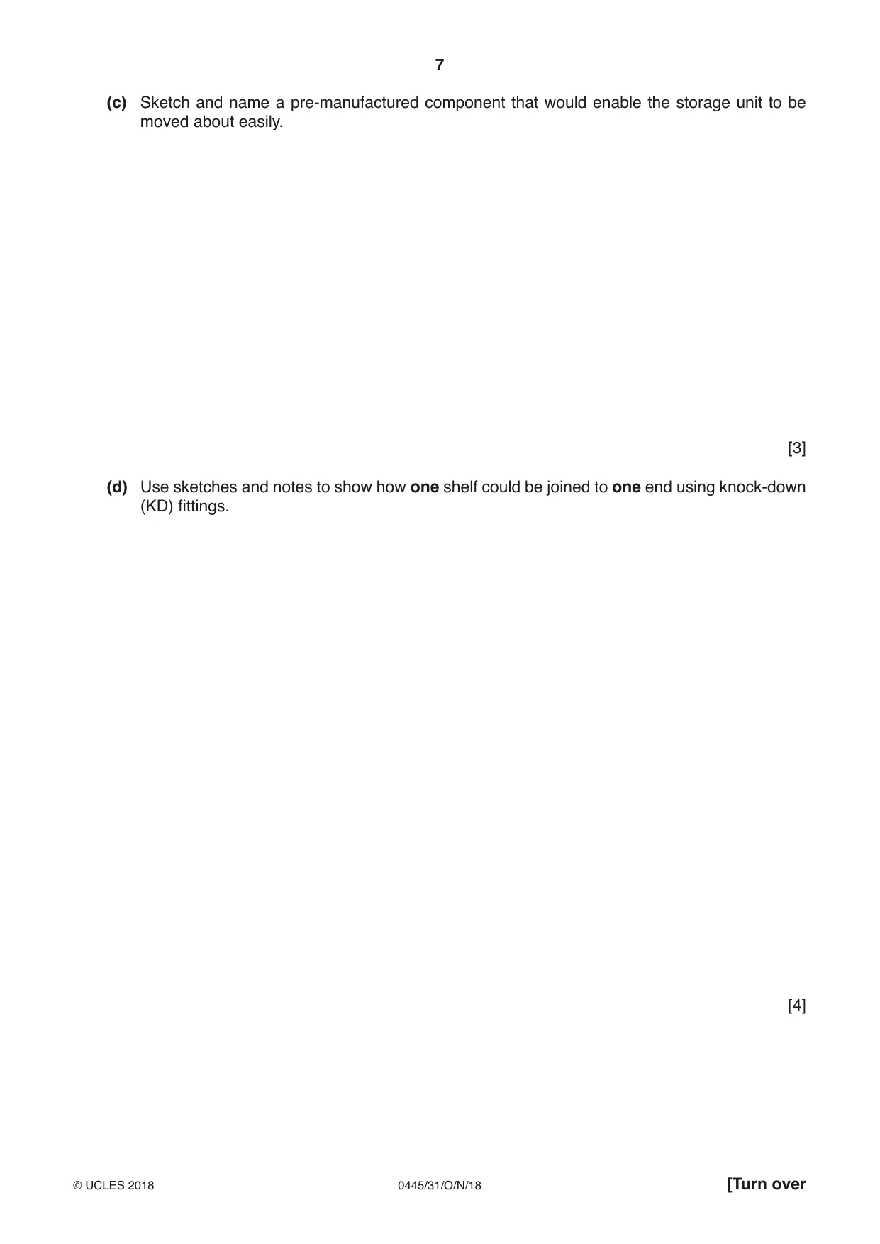 Cambridge IGCSE Design and Technology 0445 2018 Oct/Nov Paper 3 · Variant 1 question paper, page 7 of 20