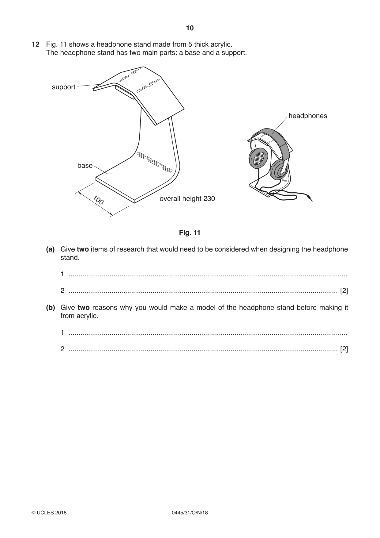 Cambridge IGCSE Design and Technology 0445 2018 Oct/Nov Paper 3 · Variant 1 question paper, page 10 of 20