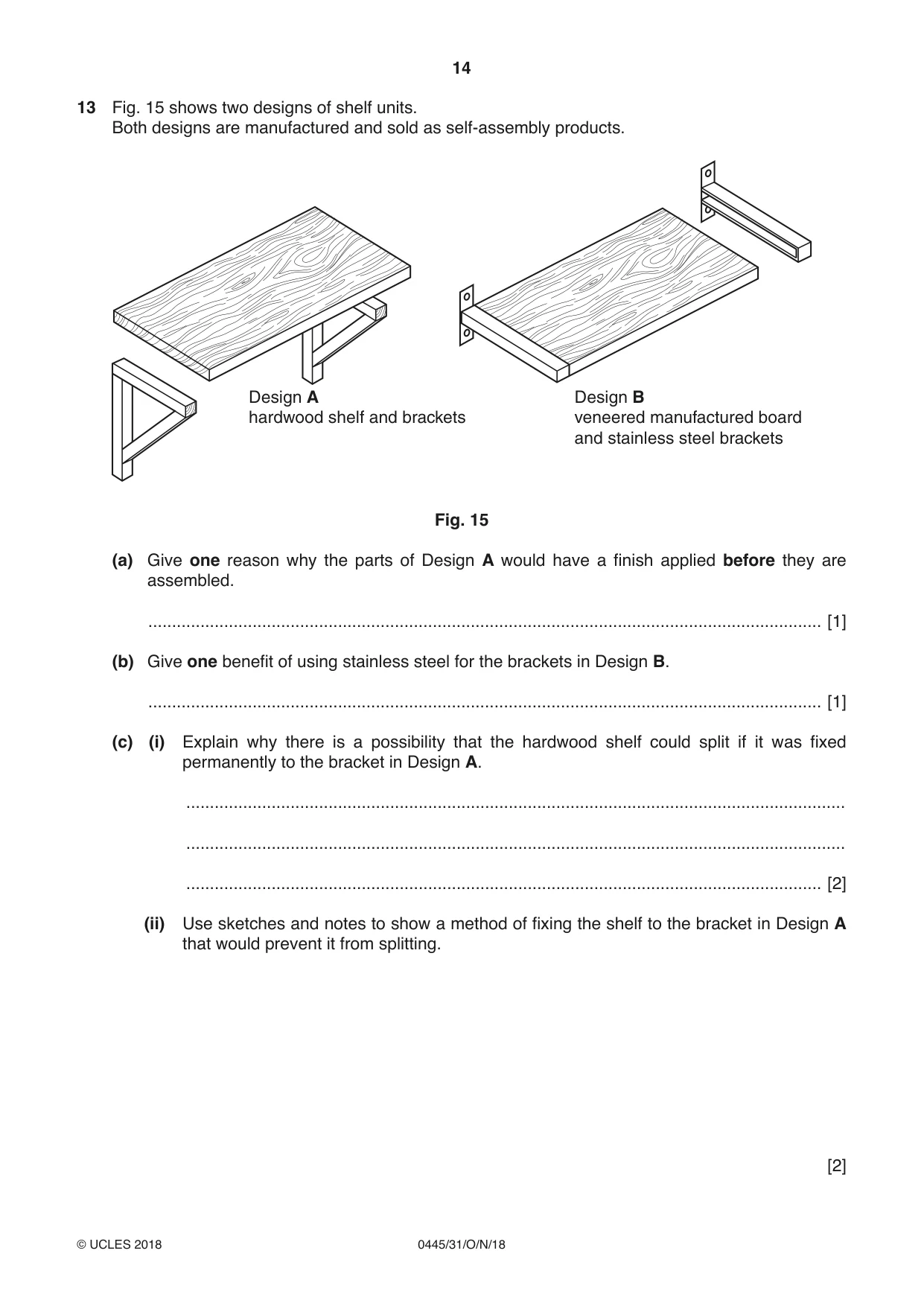 Cambridge IGCSE Design and Technology 0445 2018 Oct/Nov Paper 3 · Variant 1 question paper, page 14 of 20