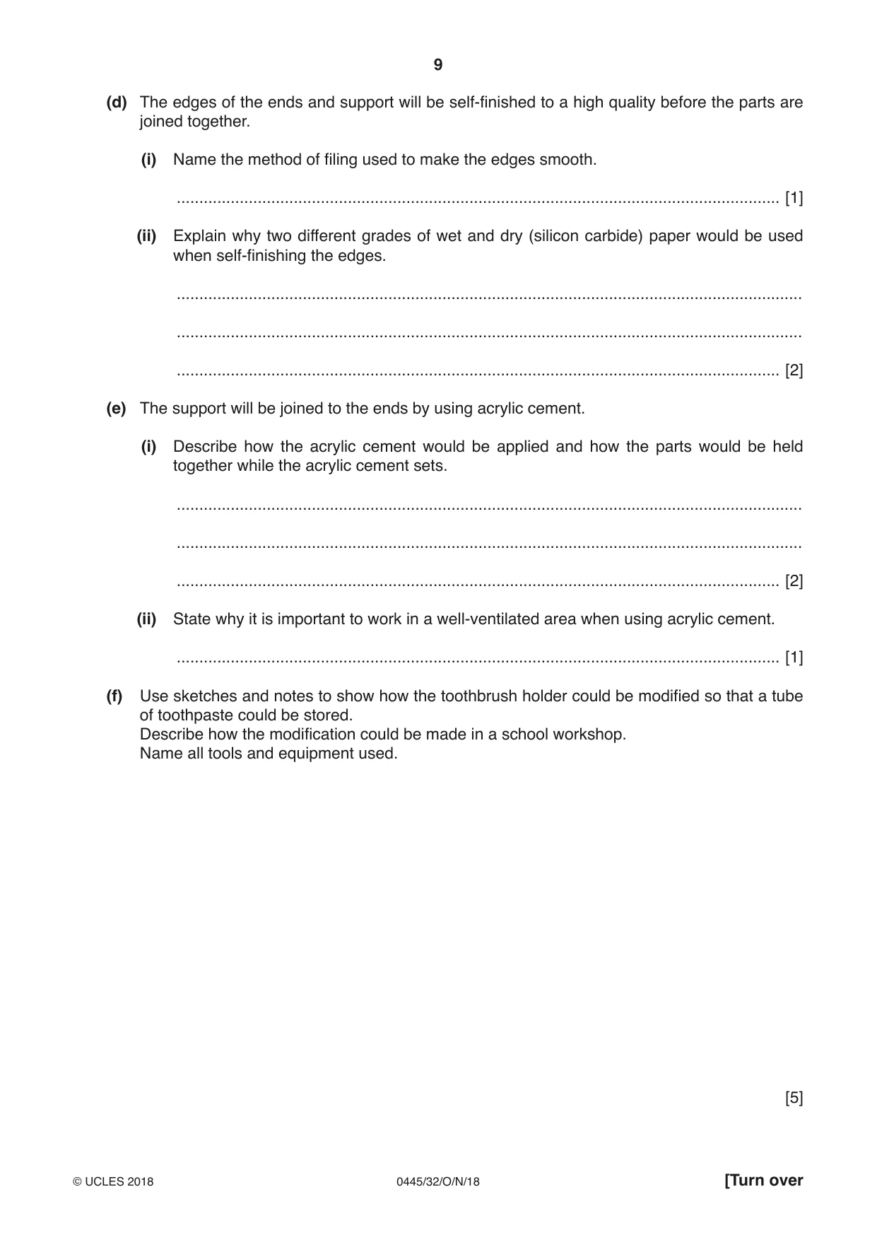 Cambridge IGCSE Design and Technology 0445 2018 Oct/Nov Paper 3 · Variant 2 question paper, page 9 of 20