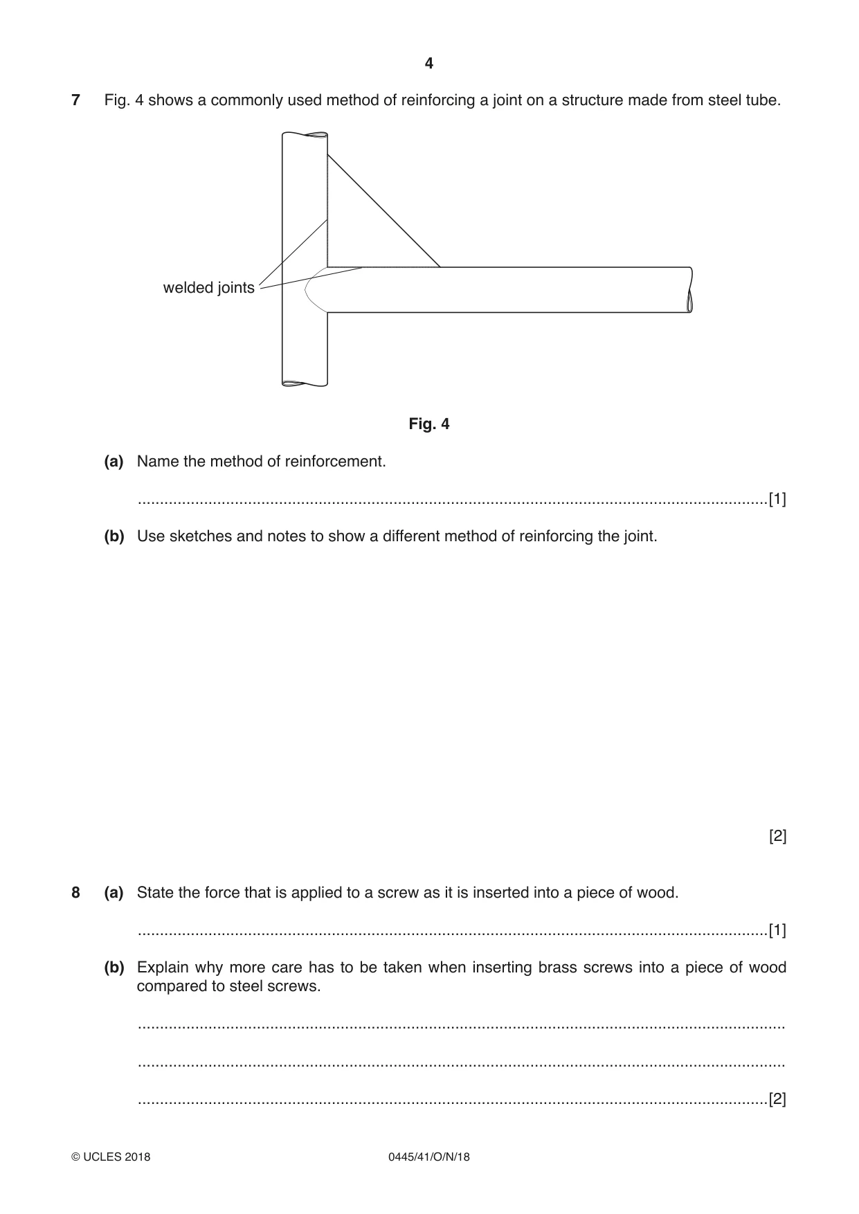 Cambridge IGCSE Design and Technology 0445 2018 Oct/Nov Paper 4 · Variant 1 question paper, page 4 of 20