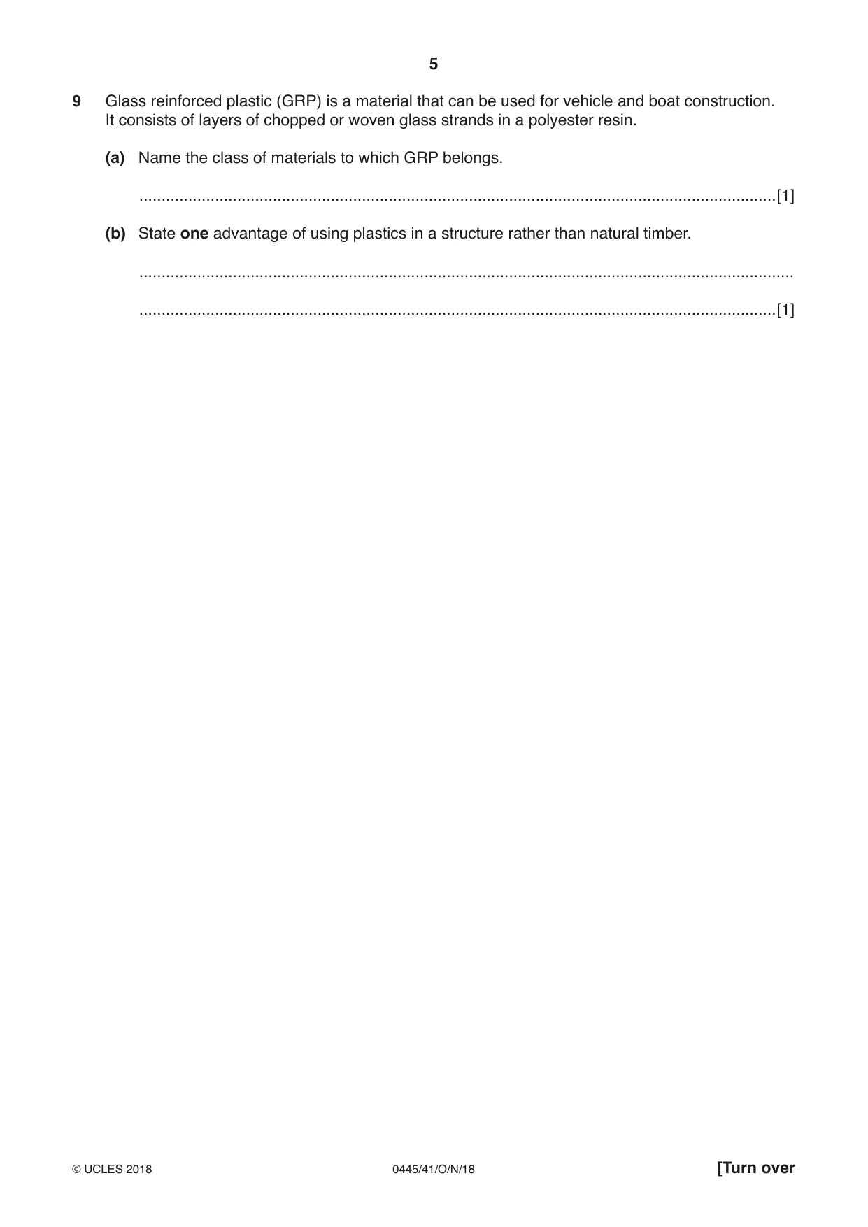 Cambridge IGCSE Design and Technology 0445 2018 Oct/Nov Paper 4 · Variant 1 question paper, page 5 of 20