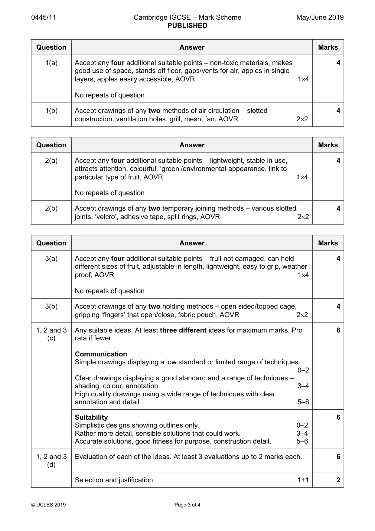 Mark scheme, page 3 of 4