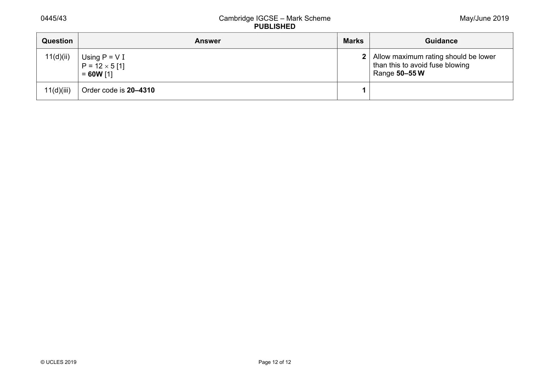 Mark scheme, page 12 of 12