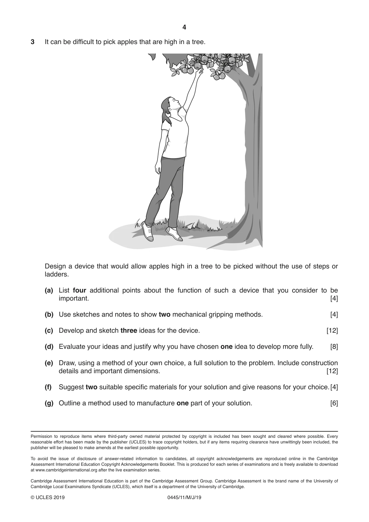 Cambridge IGCSE Design and Technology 0445 2019 May/June Paper 1 · Variant 1 question paper, page 4 of 4