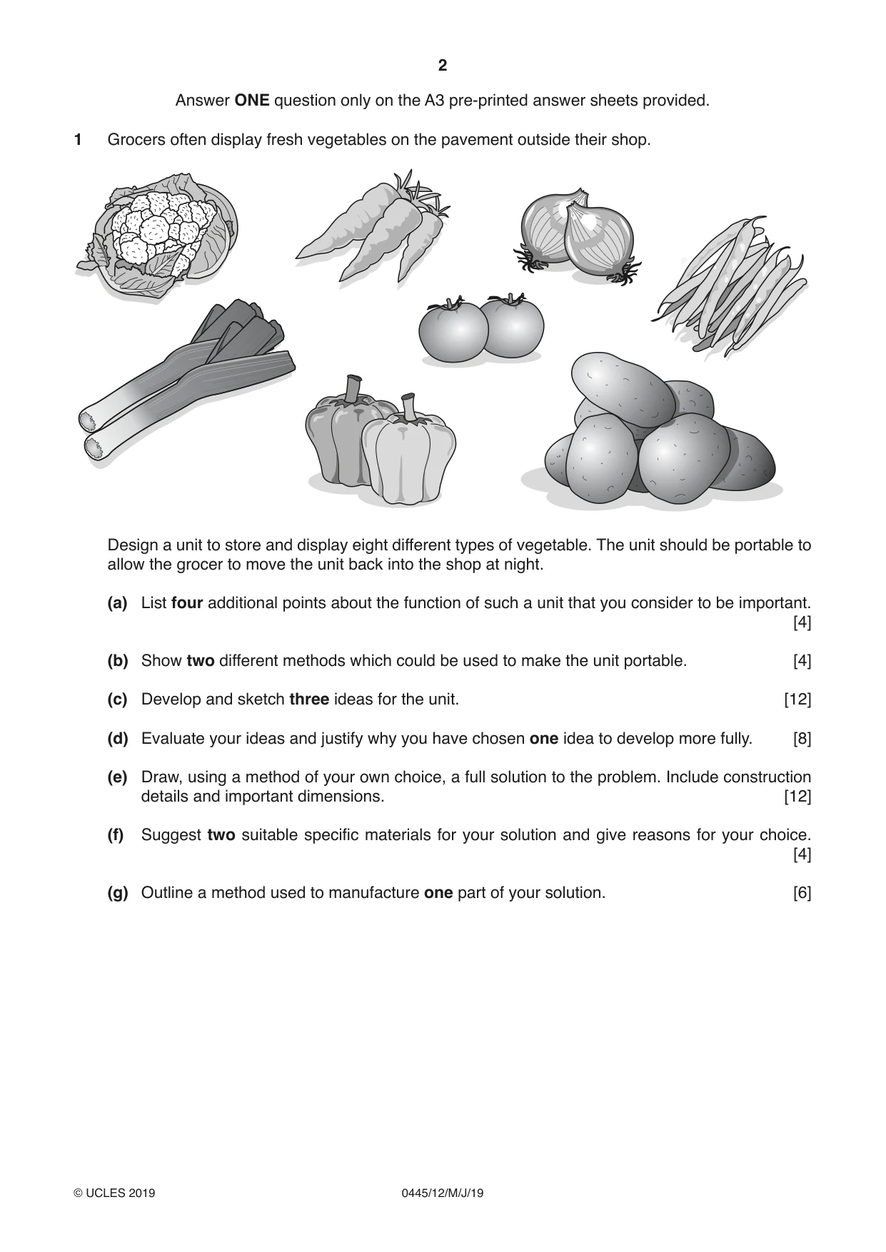 Cambridge IGCSE Design and Technology 0445 2019 May/June Paper 1 · Variant 2 question paper, page 2 of 4