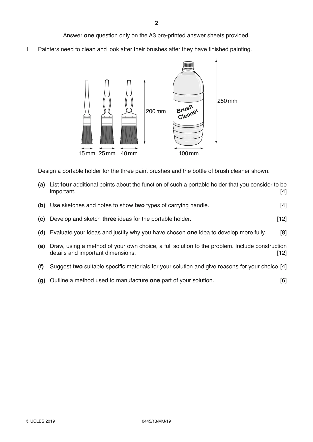 Cambridge IGCSE Design and Technology 0445 2019 May/June Paper 1 · Variant 3 question paper, page 2 of 4