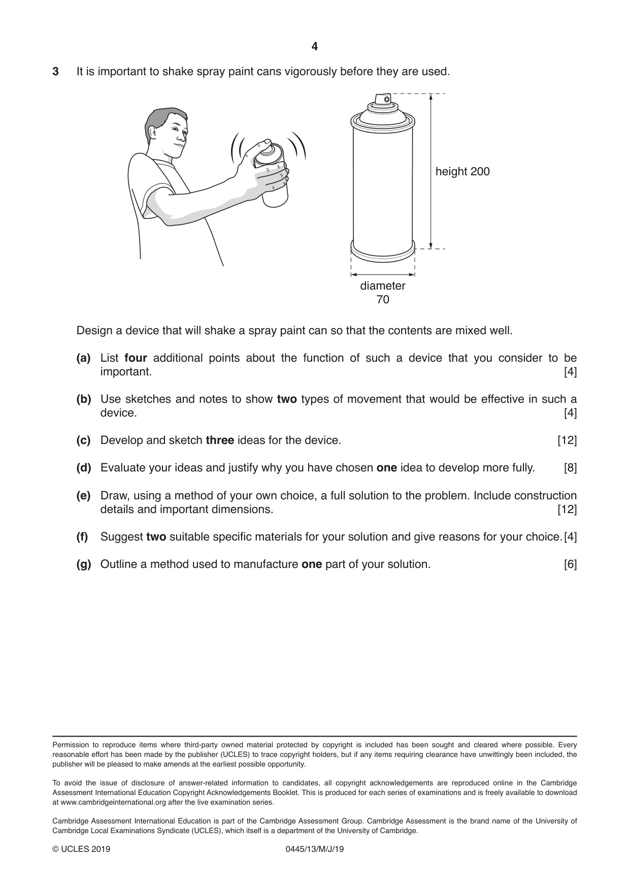 Cambridge IGCSE Design and Technology 0445 2019 May/June Paper 1 · Variant 3 question paper, page 4 of 4