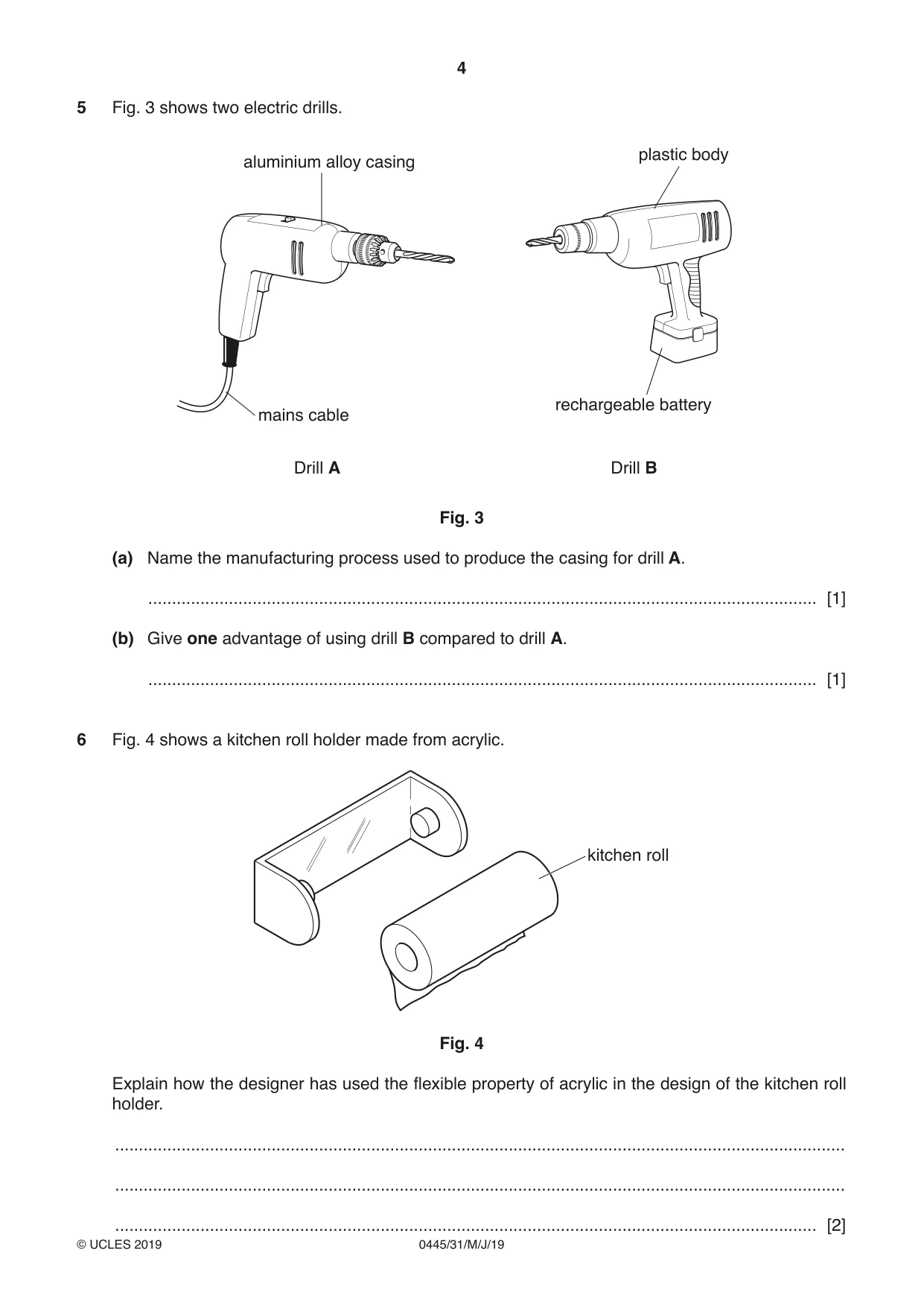Cambridge IGCSE Design and Technology 0445 2019 May/June Paper 3 · Variant 1 question paper, page 4 of 20